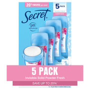 시크릿 인비저블 솔리드 안티퍼스피런트 데오드란트 파우더 프레시 2.6 oz., 5 pk. – 옷에 자국이 남기 쉬운 상황에서도 깔끔하게 사용 가능하며 산뜻한 파우더 향을 일상적으로 유지