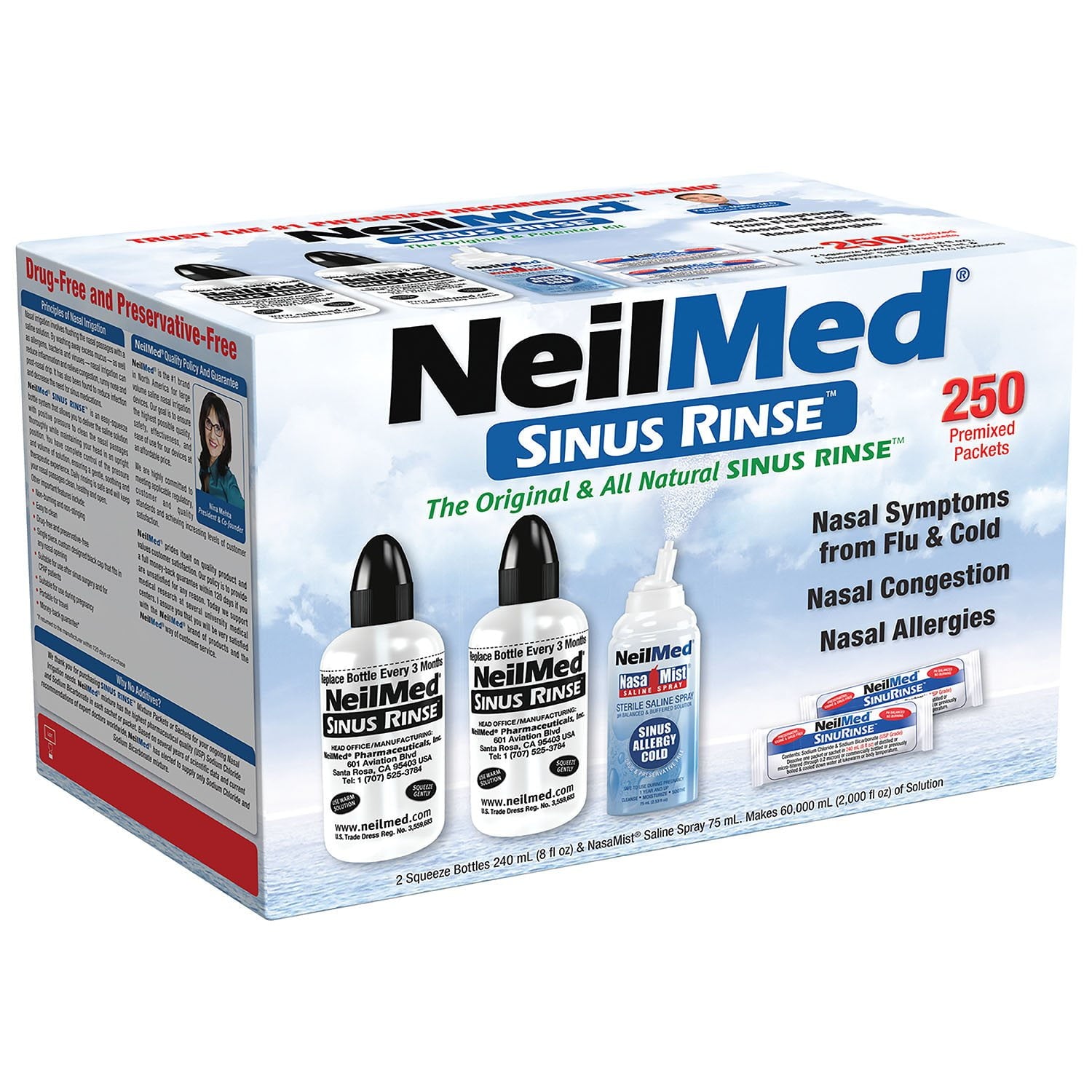 NeilMed 副鼻腔炎緩和洗浄キット (プレミックス パケット 250 個入り)