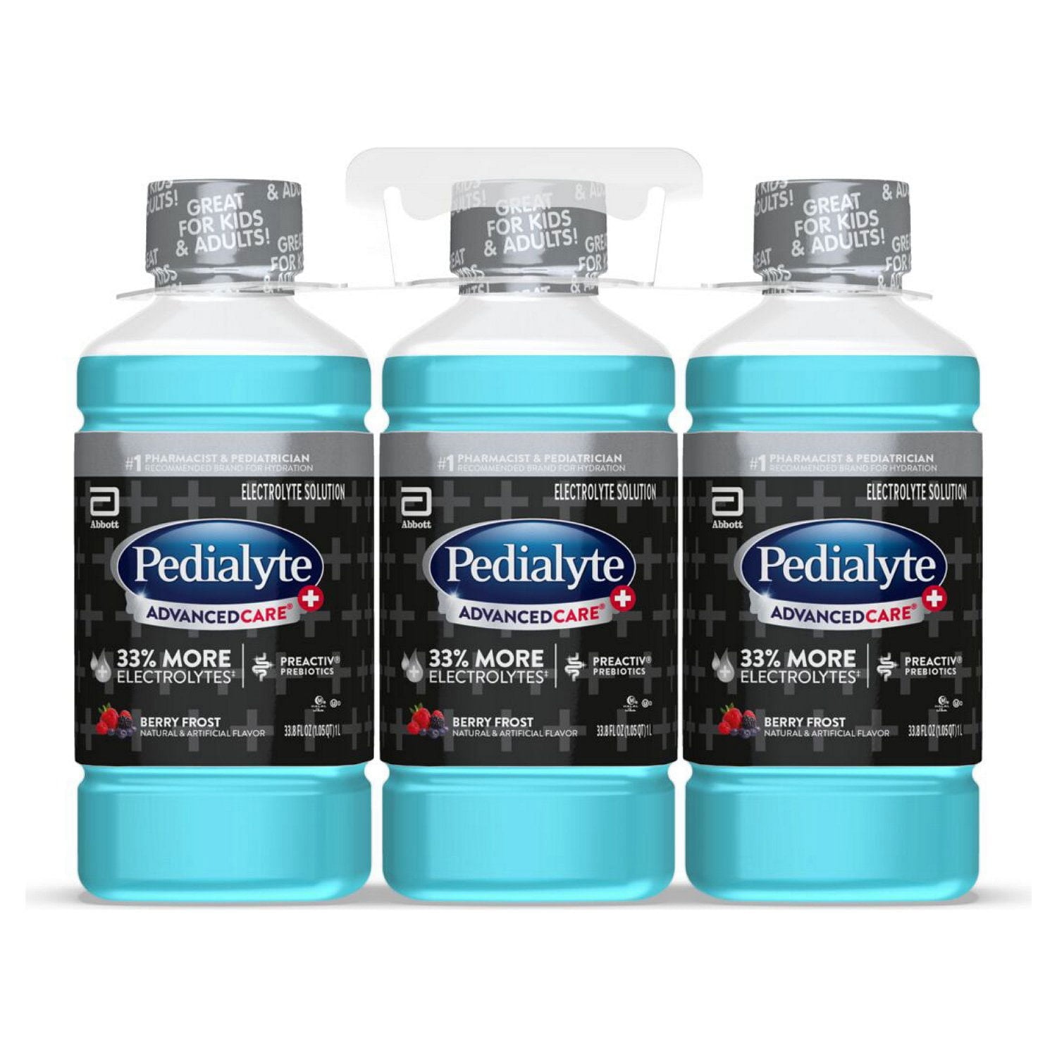 Pedialyte AdvancedCare Plus 電解質溶液 ベリーフロスト、33.8 液量オンス、3 個パック。