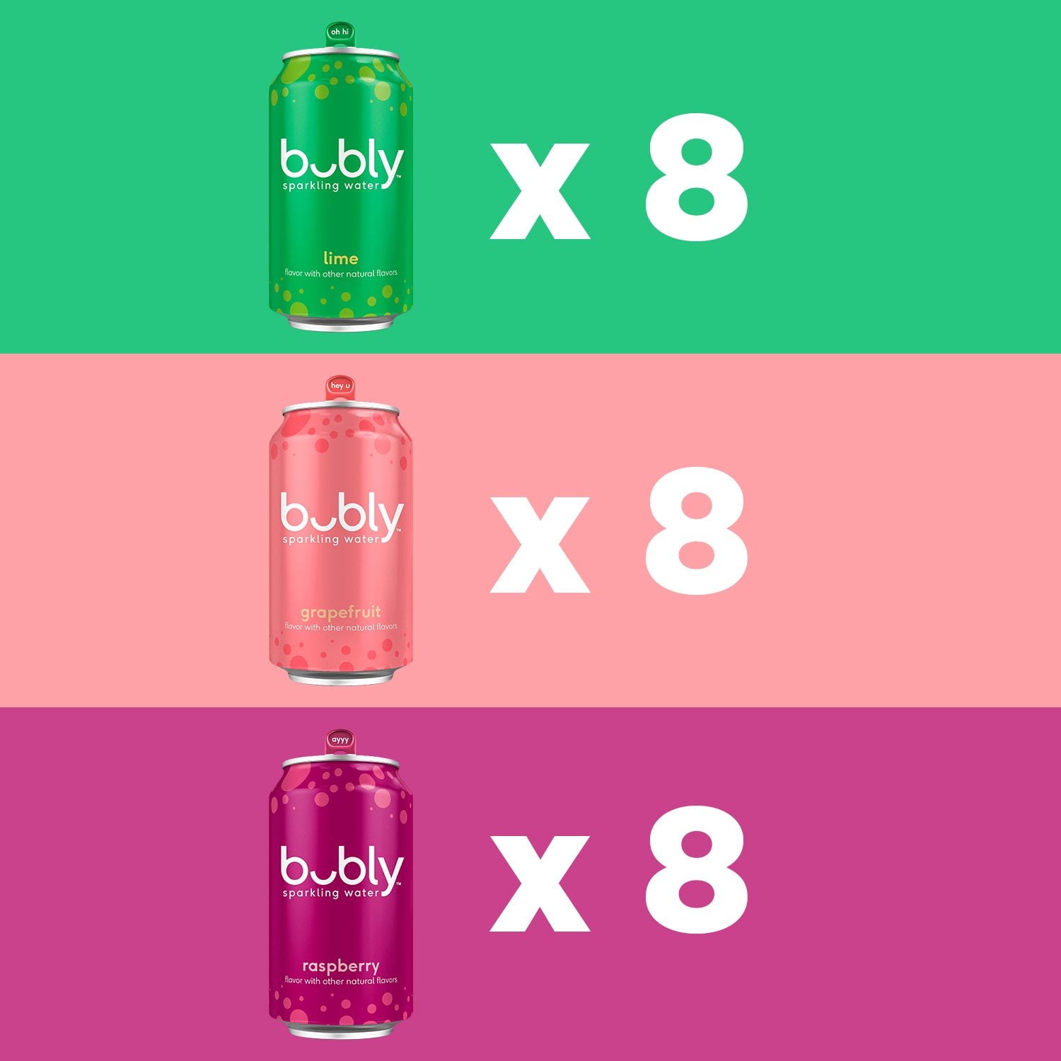 버블리 스파클링 워터 버라이어티 팩 12 fl. oz × 24 – 가볍고 상쾌한 과일향 탄산수
