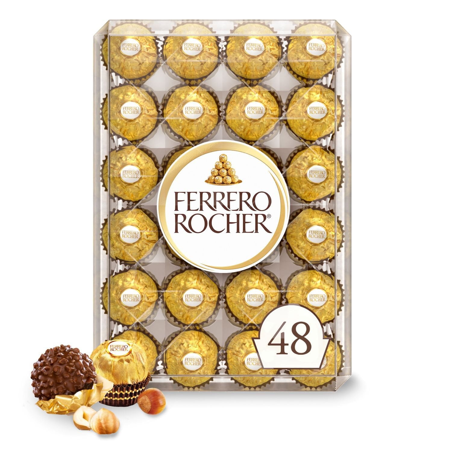 フェレロ ロシェ プレミアム ミルク チョコレート ヘーゼルナッツ、48 個入り。