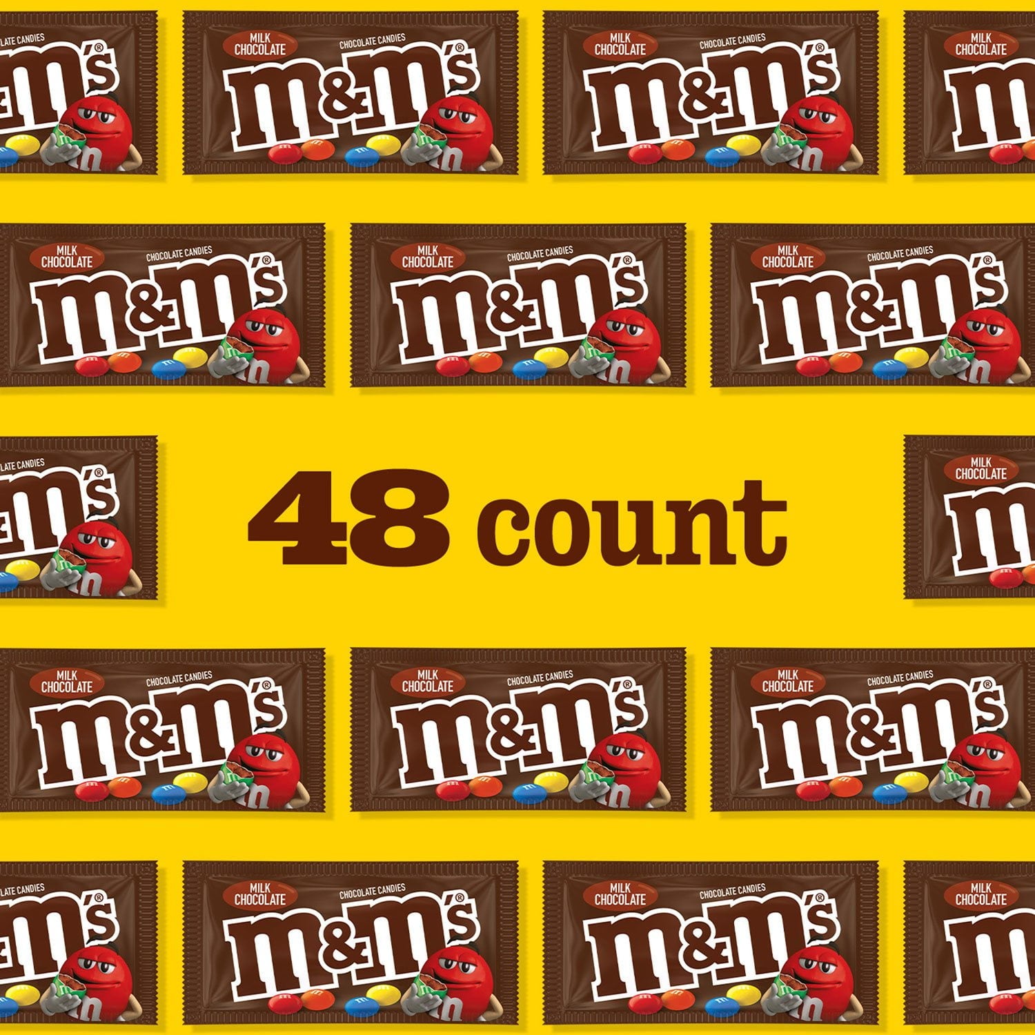 M&amp;M'S ミルクチョコレートキャンディ、フルサイズ、1.69 オンス、48 個入り。