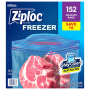 Ziploc ステイオープンデザイン ガロンフリーザーバッグ、152 個入り。