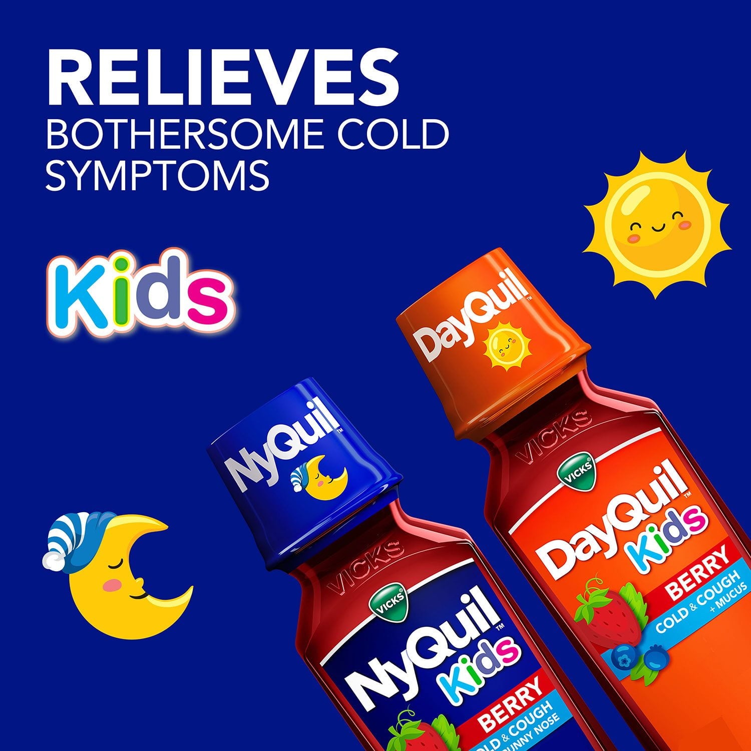 Vicks DayQuil &amp; NyQuil キッズ風邪薬＆咳止め液、ベリー味、8 液量オンス、3 パック