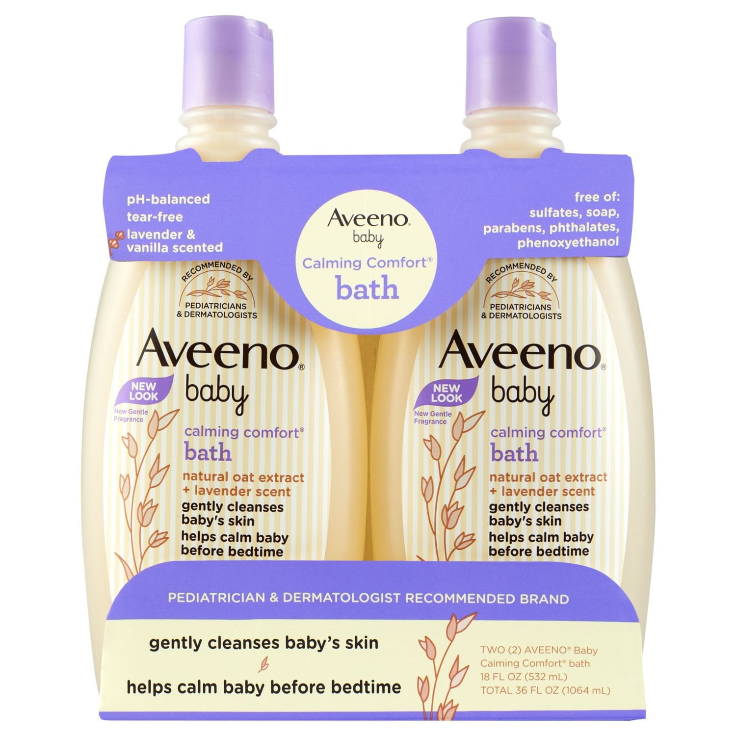 Aveeno ベビー カーミング コンフォート バスウォッシュ 18 液量オンス、2 個パック