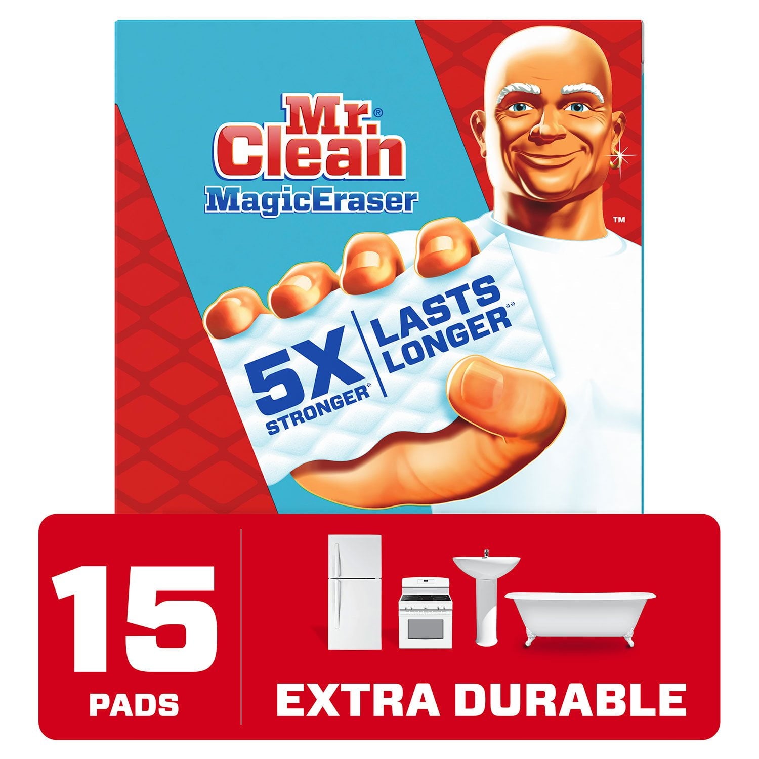 Mr. Clean マジックイレイザー 超耐久性スクラバースポンジ 15 個入り。