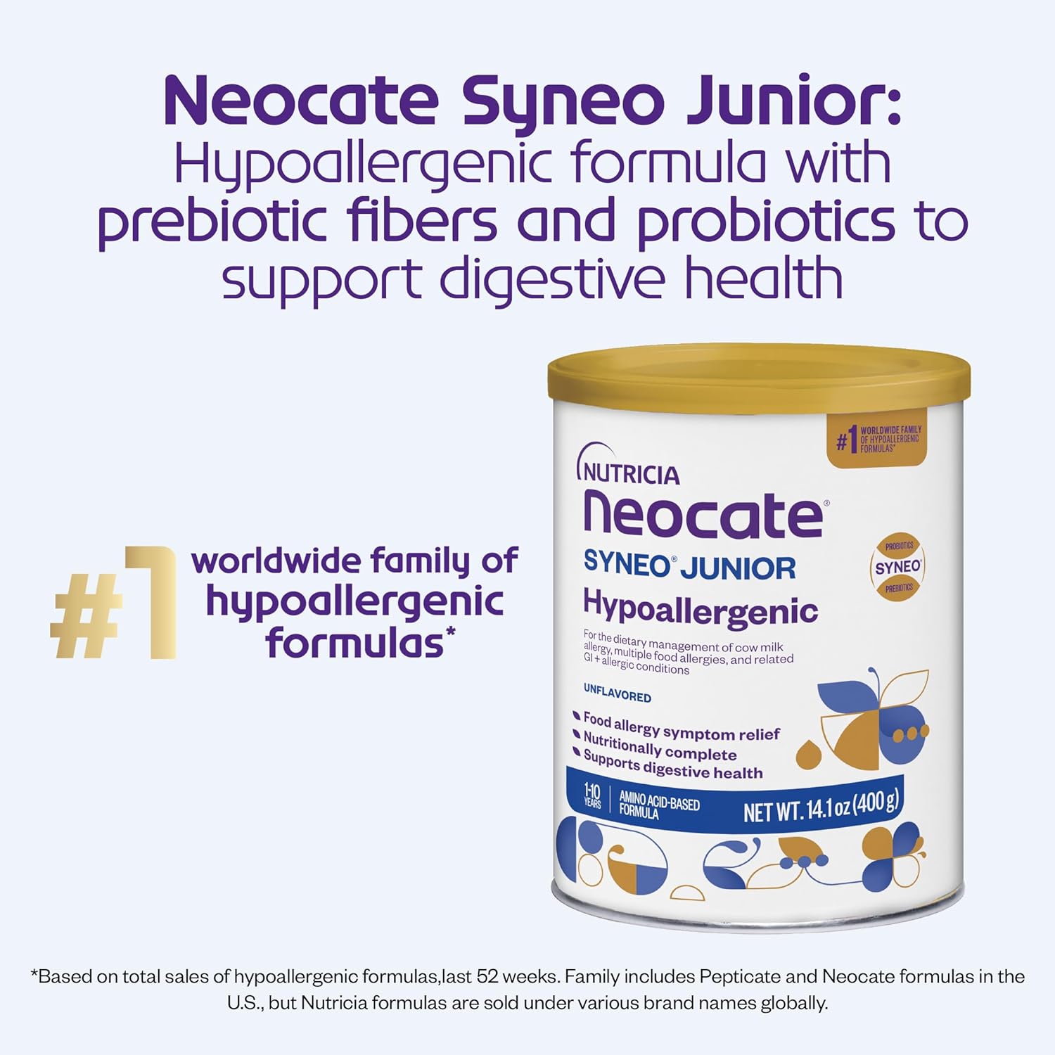 Nutricia Neocate Syneo Junior - 低刺激性、乳製品不使用、アミノ酸ベースの粉ミルク（1歳以上対象） - 幼児、子供、ティーン向け - 粉ミルク - Syneo Junior - 14.1オンス缶