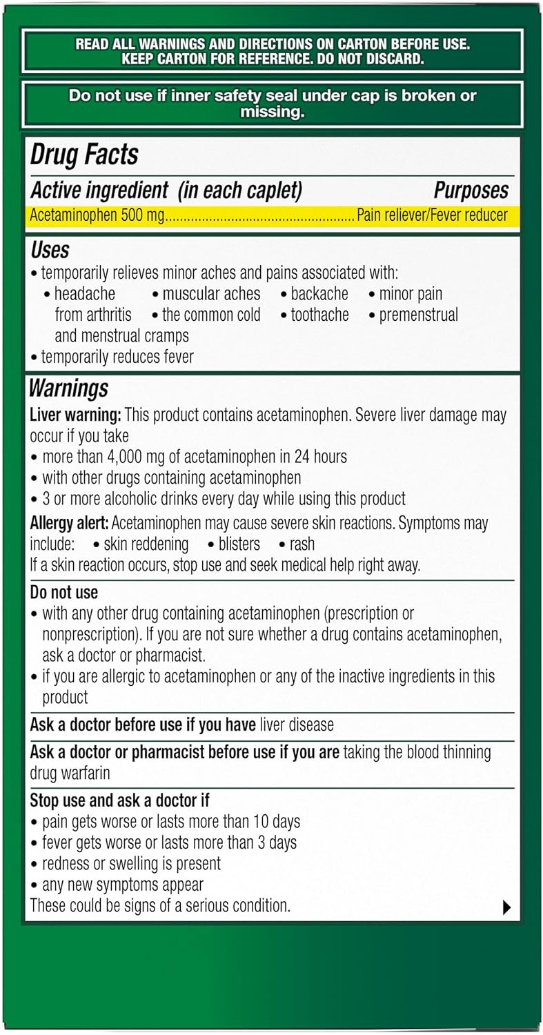 엑세드린 래피드 릴리프 아세트아미노펜 500mg 160정 | 빠른 두통·통증 완화 카페인·아스피린 무첨가