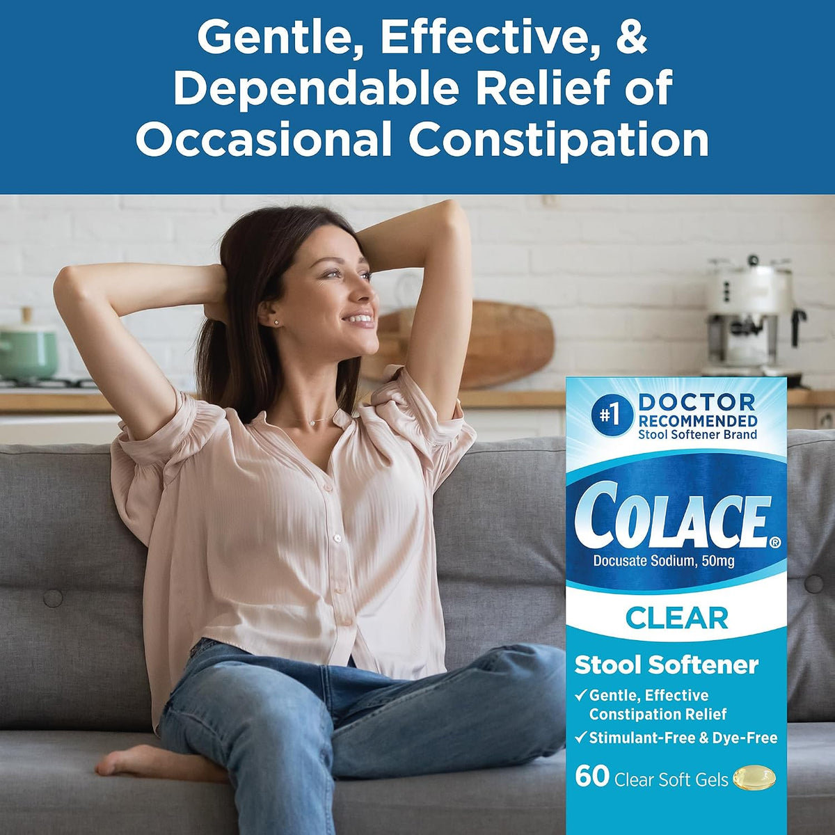 콜레이스 클리어 스툴 소프너 도큐세이트 50mg – 60 소프트젤 – 색소 없는 투명 소프트젤로 변을 부드럽게 해 편안한 배변을 돕는 자극 없는 변 연화제