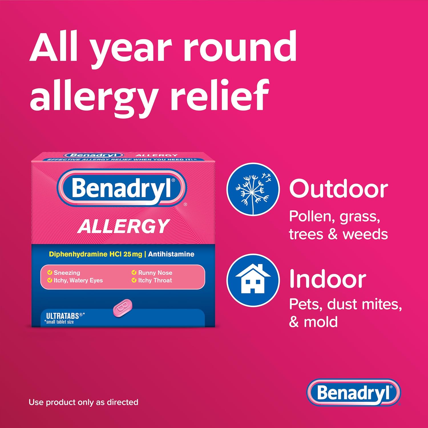 베나드릴 알레르기 릴리프 울트라탭 25mg 디펜히드라민 24정 | Benadryl Allergy Relief Ultratabs