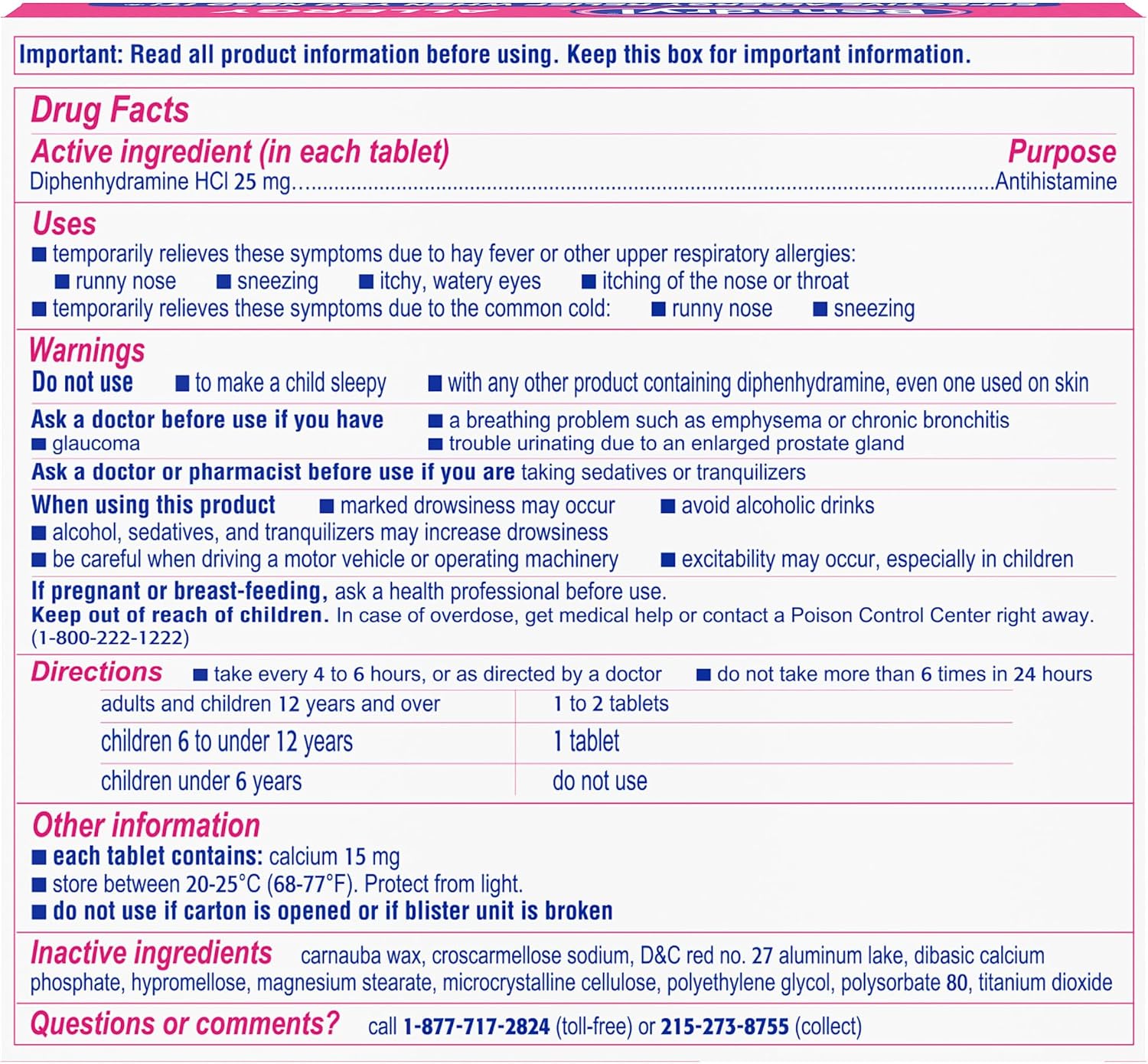 베나드릴 알레르기 릴리프 울트라탭 25mg 디펜히드라민 24정 | Benadryl Allergy Relief Ultratabs