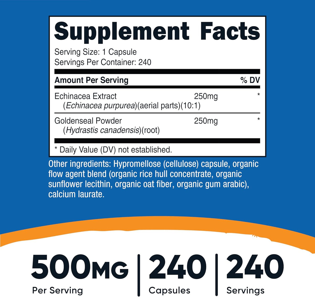 뉴트리코스트 에키네시아 & 골든씰 루트 240캡슐 – Echinacea Goldenseal Root 허브 복합 포뮬러 · Non-GMO · 글루텐프리