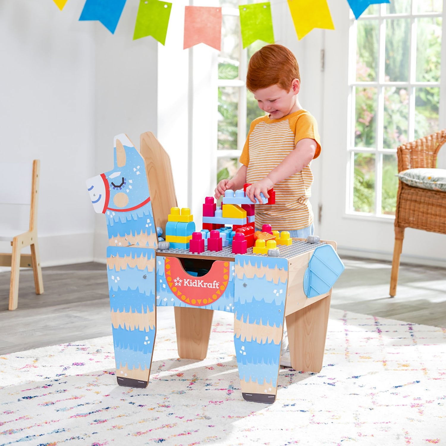 KidKraft ラマ ピニャータ ビルディングブロックテーブル 50ブロック付き