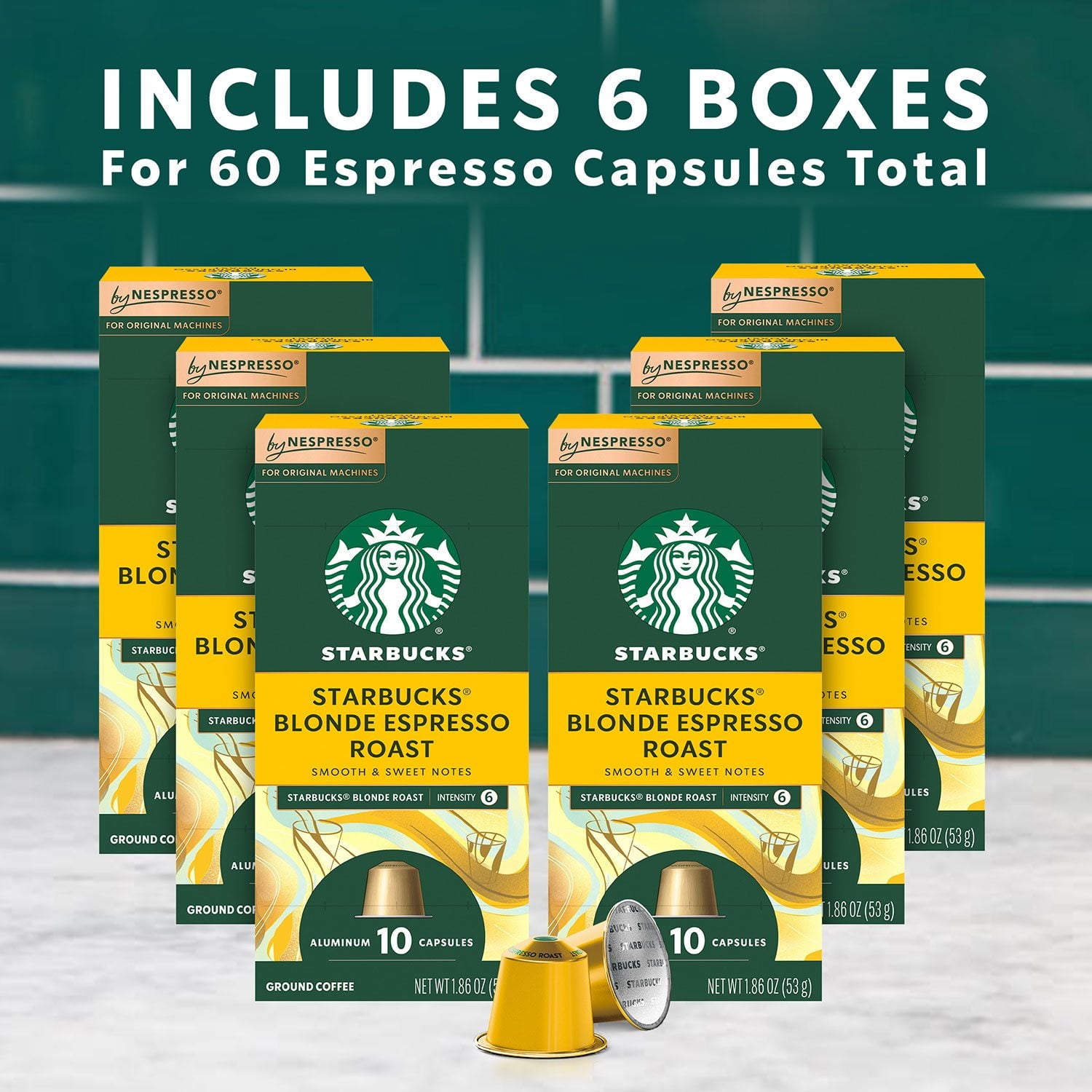 スターバックス by ネスプレッソ エスプレッソ コーヒー ポッド、ブロンド ロースト、60 個入り。