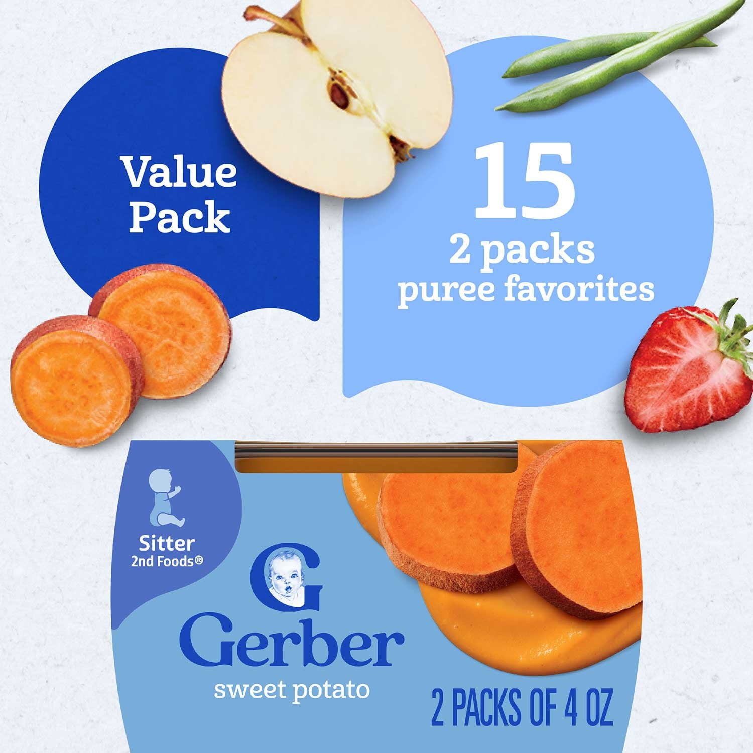 Gerber 2nd Foods フルーツ &amp; 野菜バラエティパック、4 オンス、30 個入り。