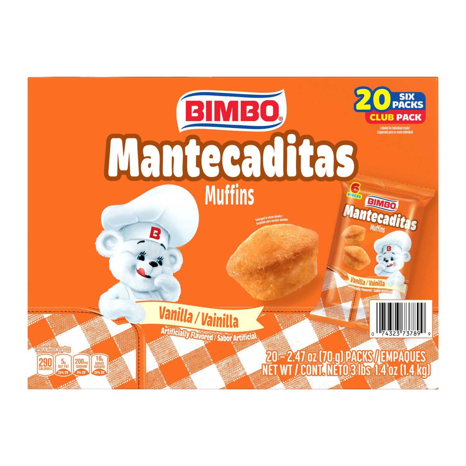Bimbo Mantecaditas バニラマフィン、一口サイズ、20 個入り。