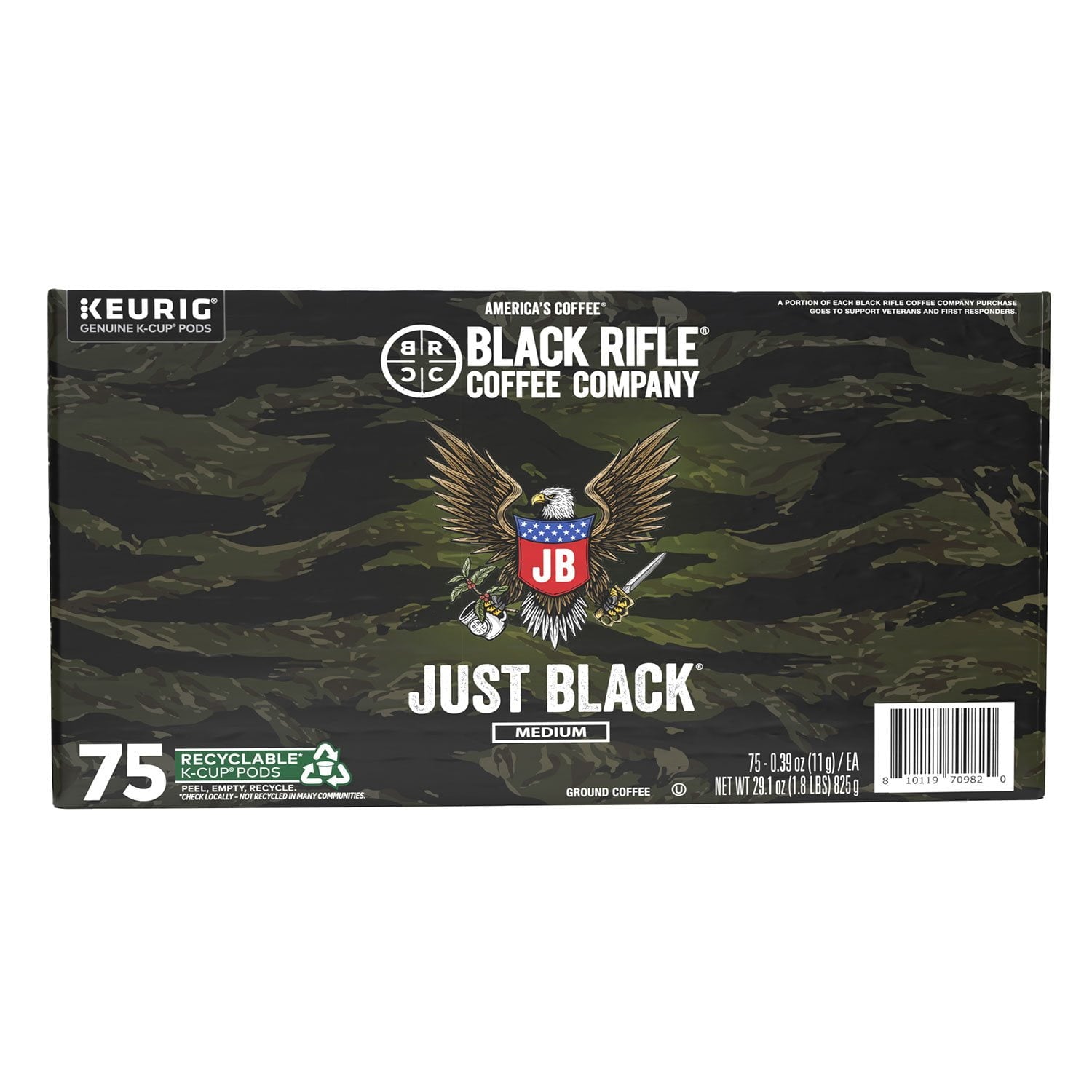 Black Rifle Coffee Company Just Black、ミディアムロースト K-Cup コーヒーポッド、75 個入り。