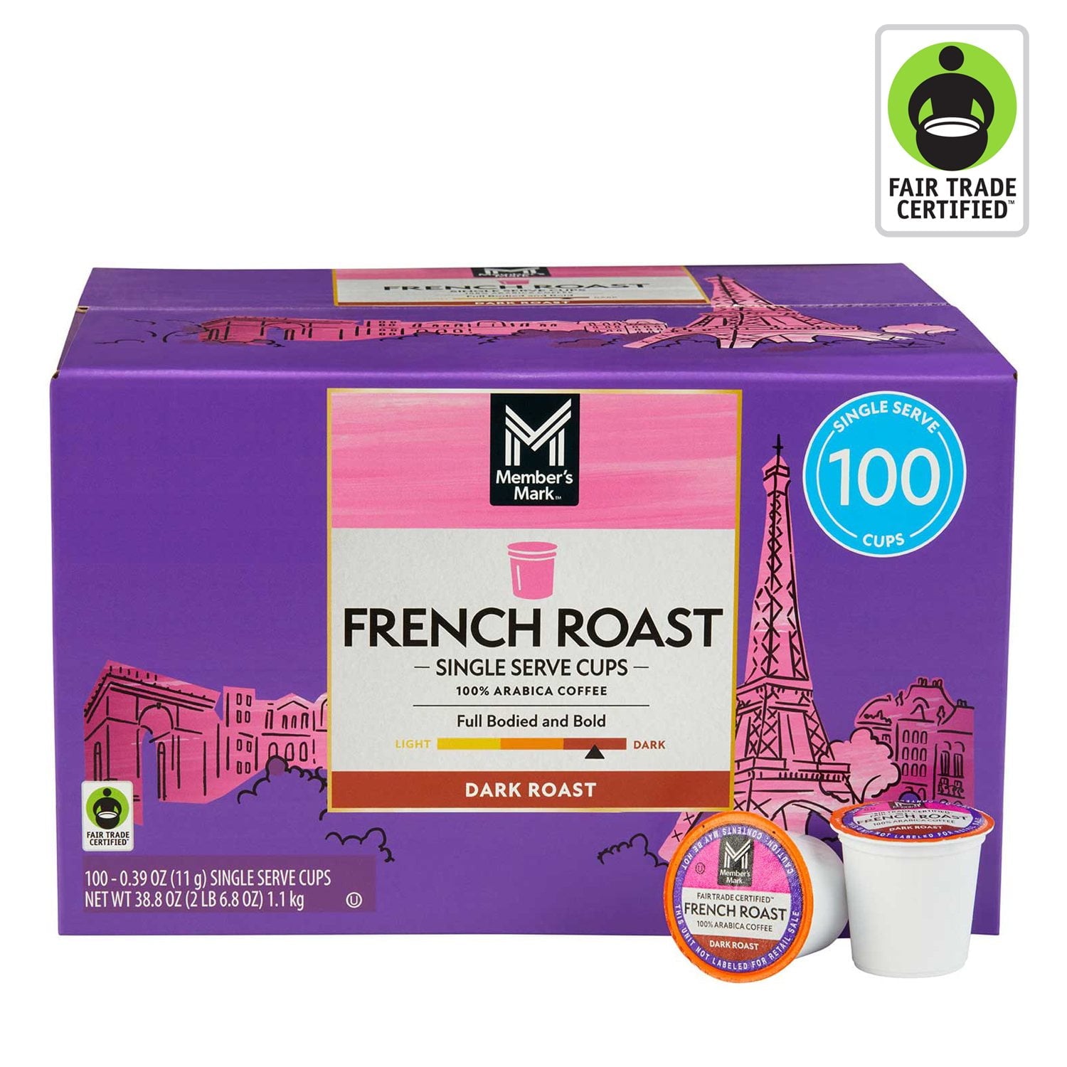 メンバーズマーク フレンチロースト コーヒーポッド、100 個入り。