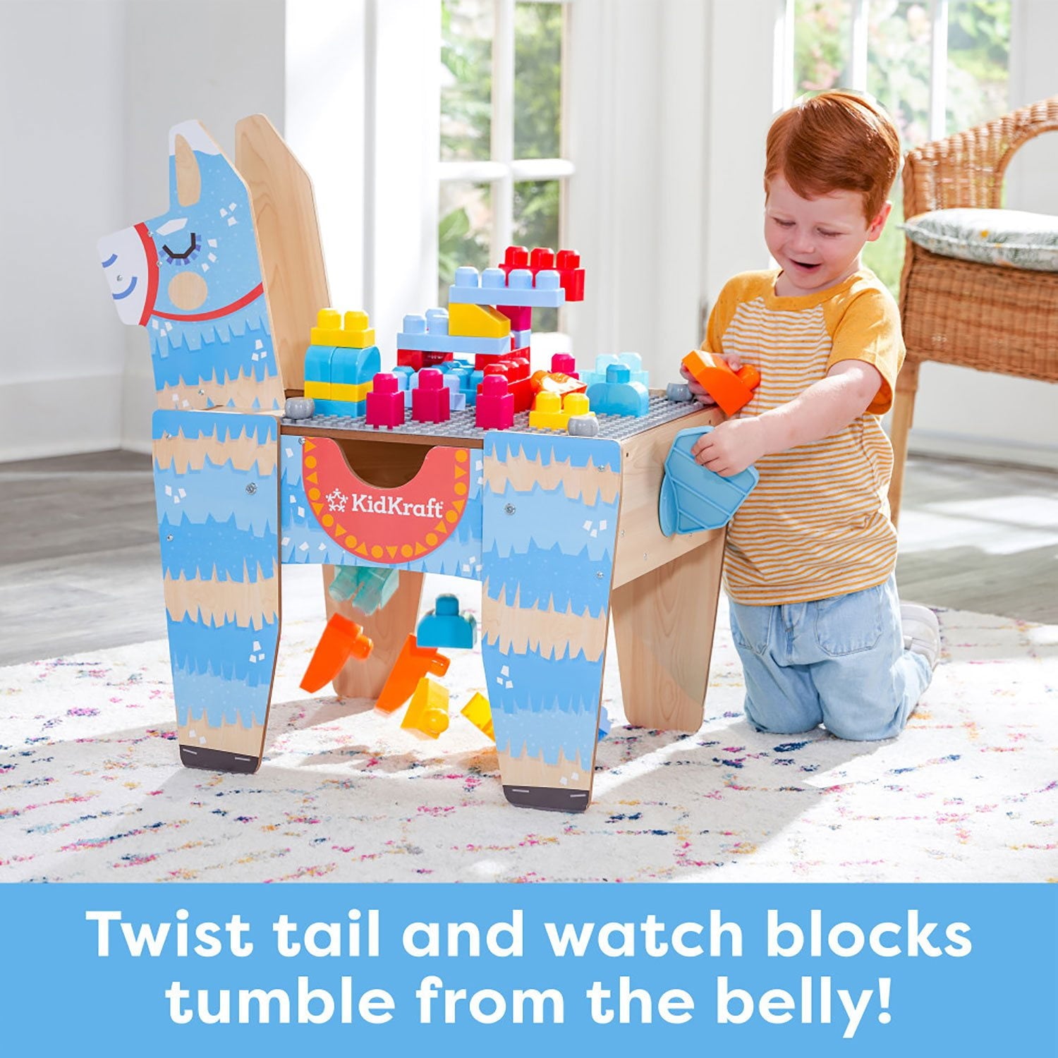 KidKraft ラマ ピニャータ ビルディングブロックテーブル 50ブロック付き