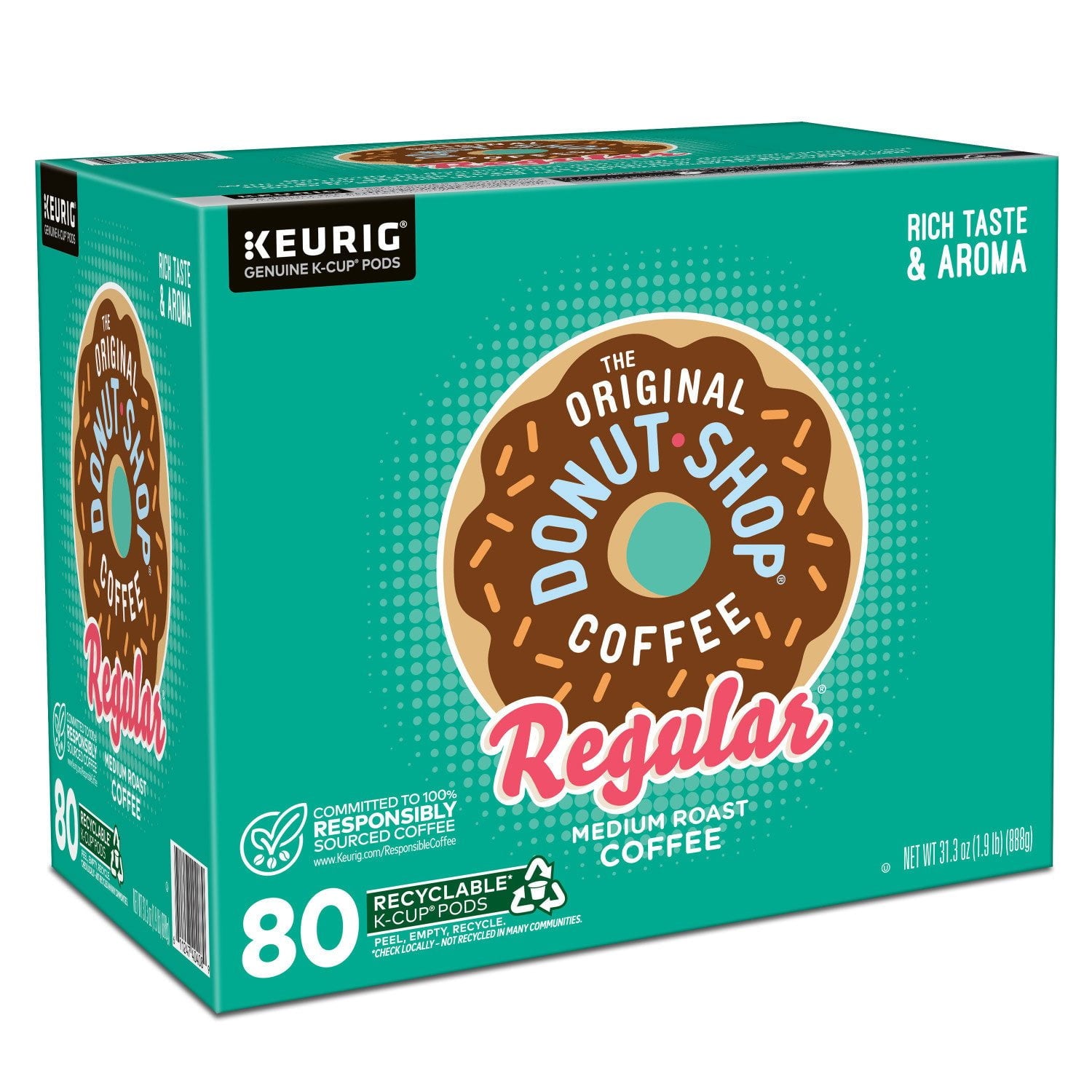 オリジナルドーナツショップ ミディアムロースト K-Cup ポッド、レギュラー、80 個入り。