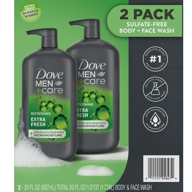 도브 맨케어 엑스트라 프레시 바디워시 30 fl. oz., 2 pk. – 상쾌한 향과 깔끔한 세정감이 특징인 남성용 데일리 바디워시