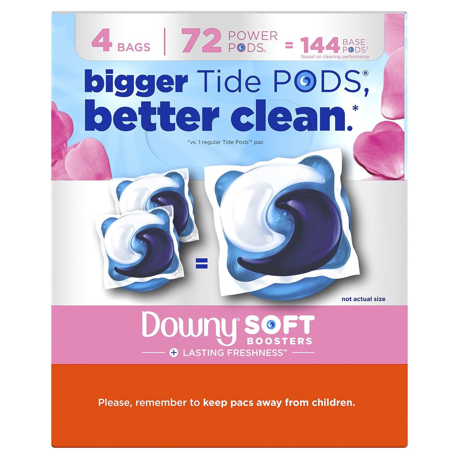 Tide Power PODs ダウニー ソフトブースター ランドリー洗剤パック、エイプリルフレッシュ、72 個入り。 