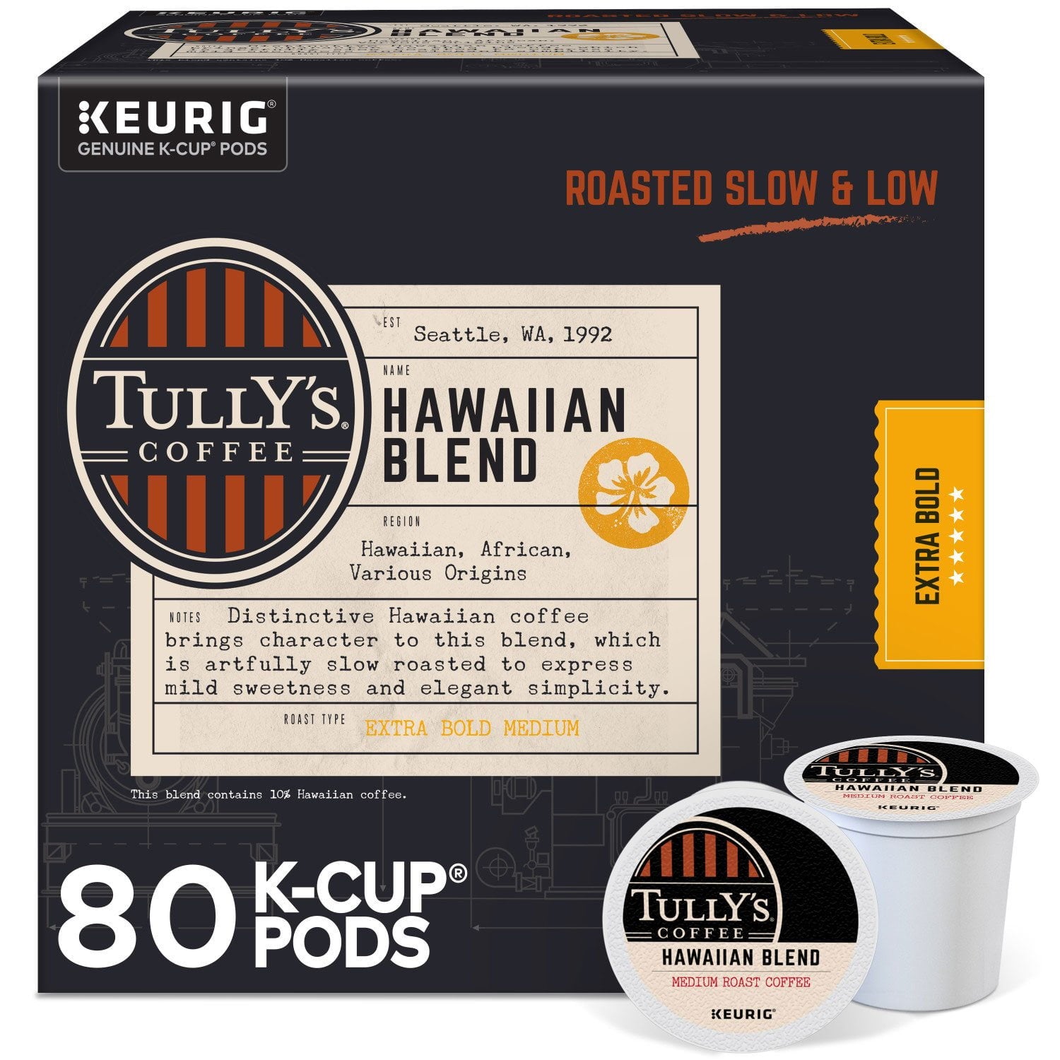 タリーズコーヒー ミディアムロースト K-カップポッド、ハワイアンブレンド、80 個入り。