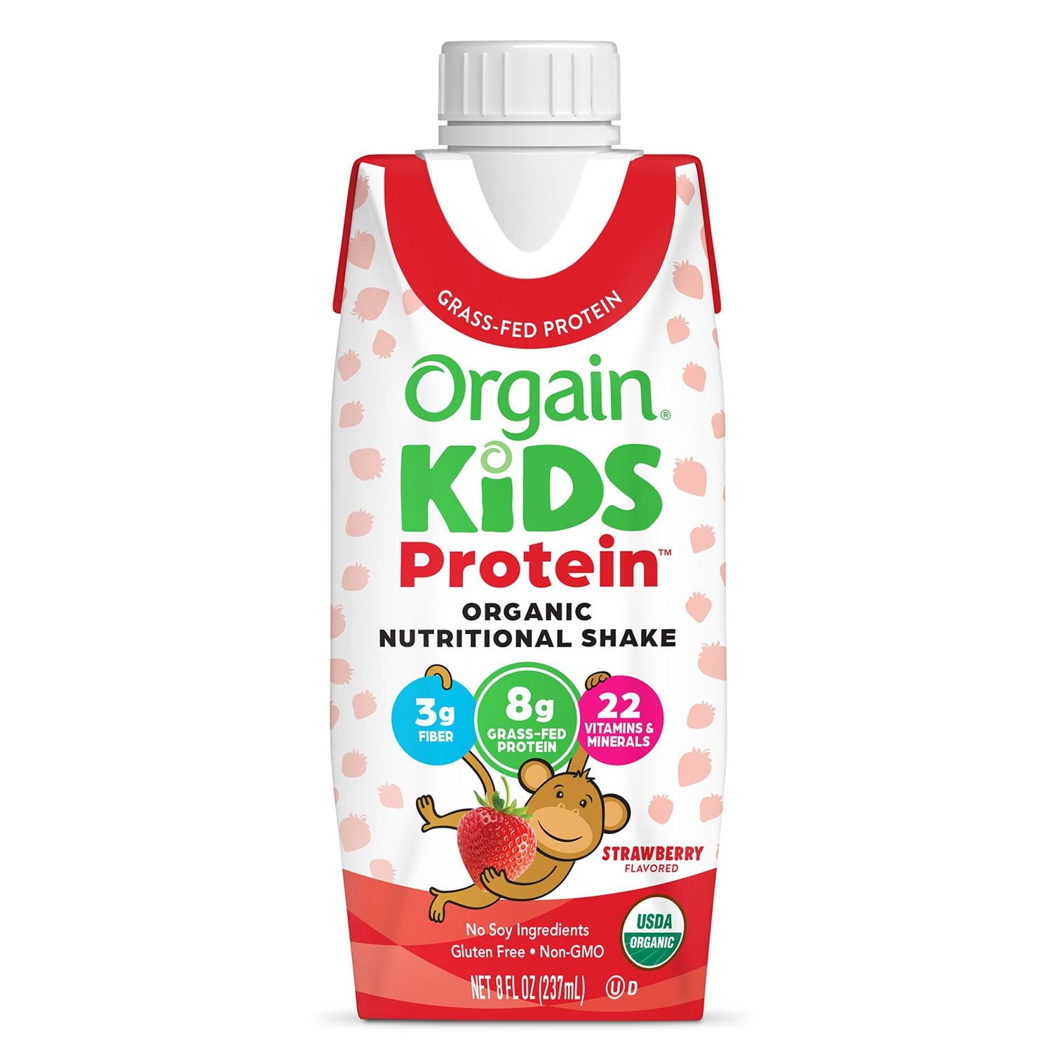 Orgain Kids 8g プロテイン オーガニック栄養シェイク、ストロベリー 8 液量オンス、18 パック