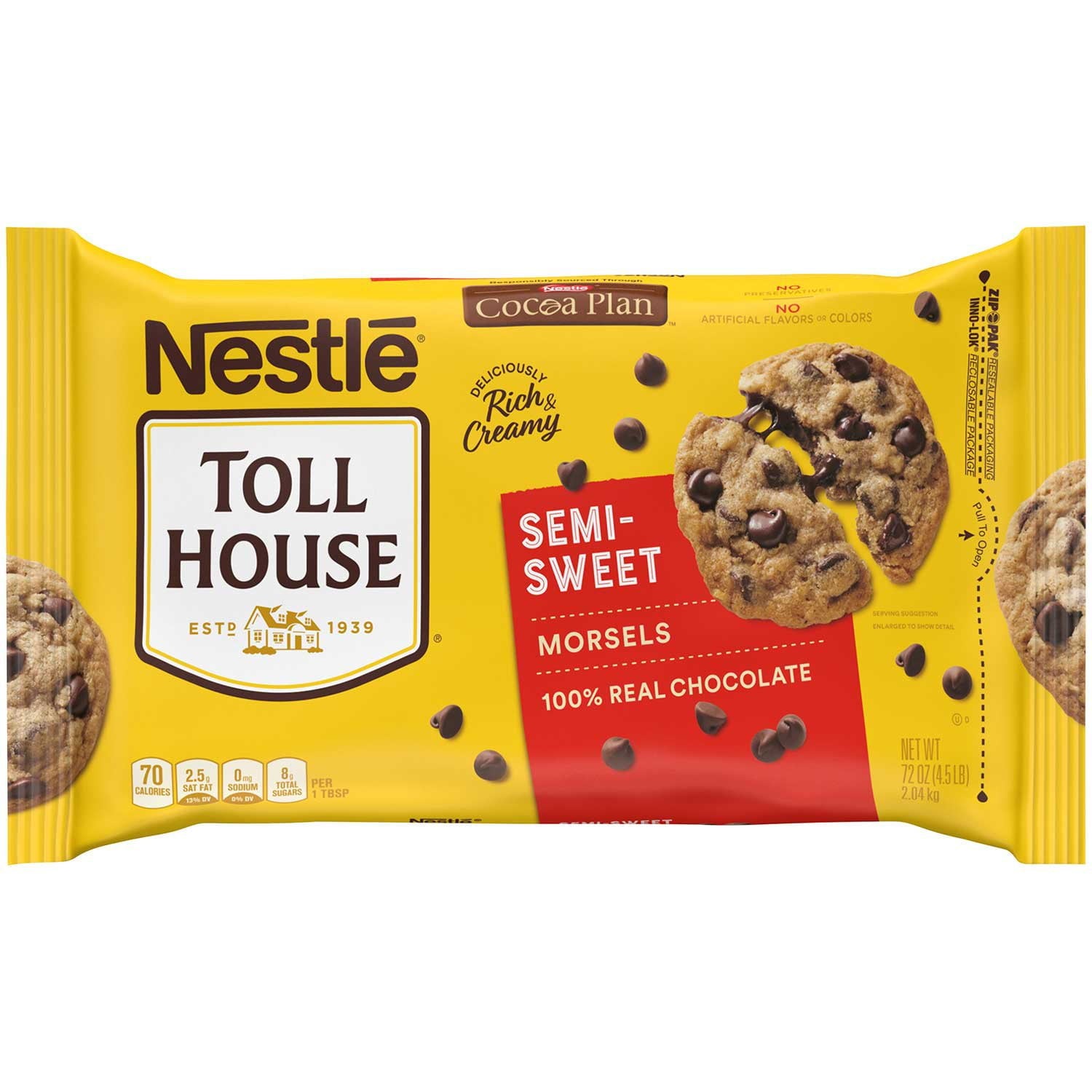 ネスレ トールハウス セミスイートチョコレートチップ、72オンス。