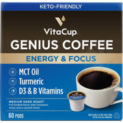 VitaCup ミディアムダークロースト シングルサーブコーヒーポッド、Genius Blend 60 個入り。
