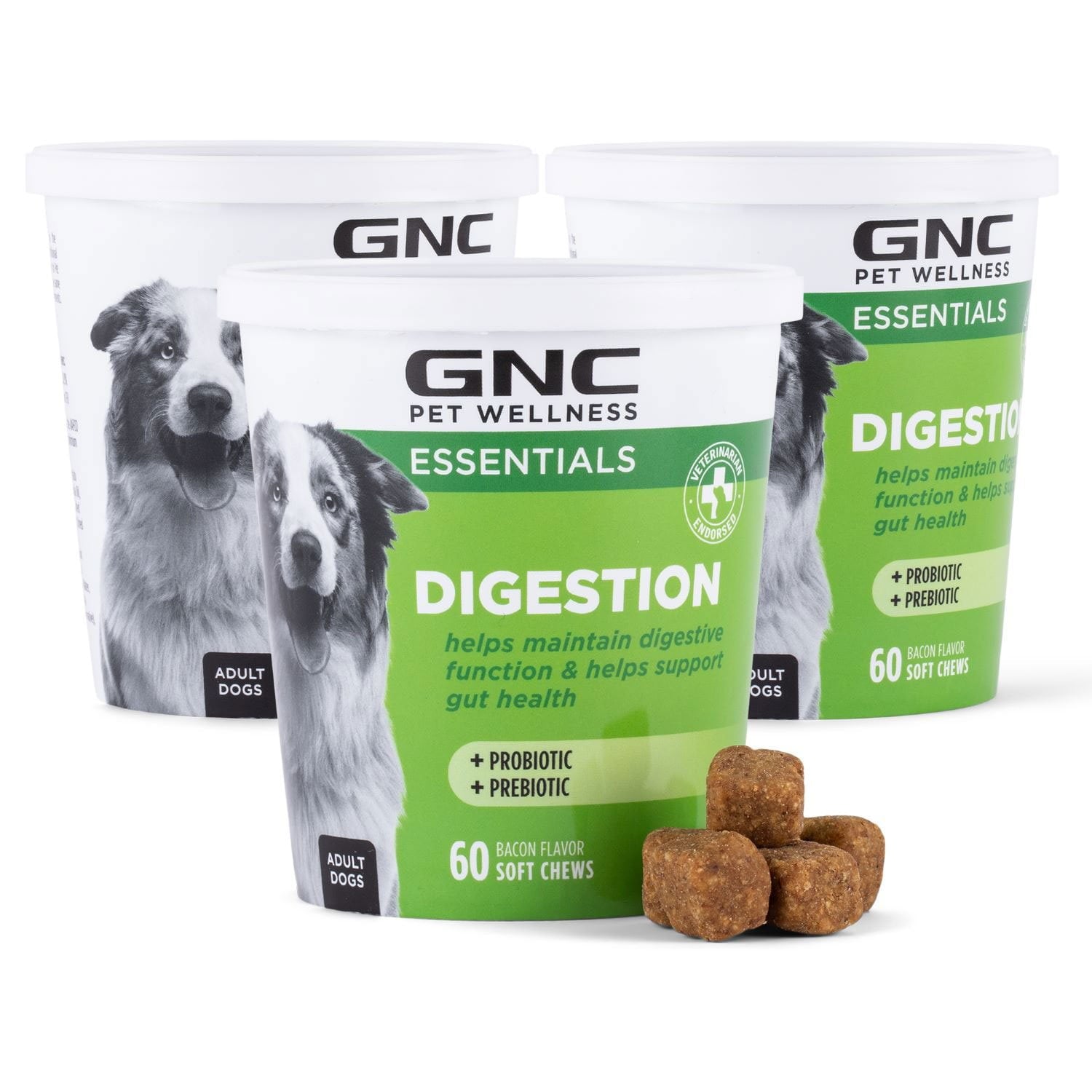 GNC ペット、ベーコン風味、犬用消化ソフトチュー、180 個。