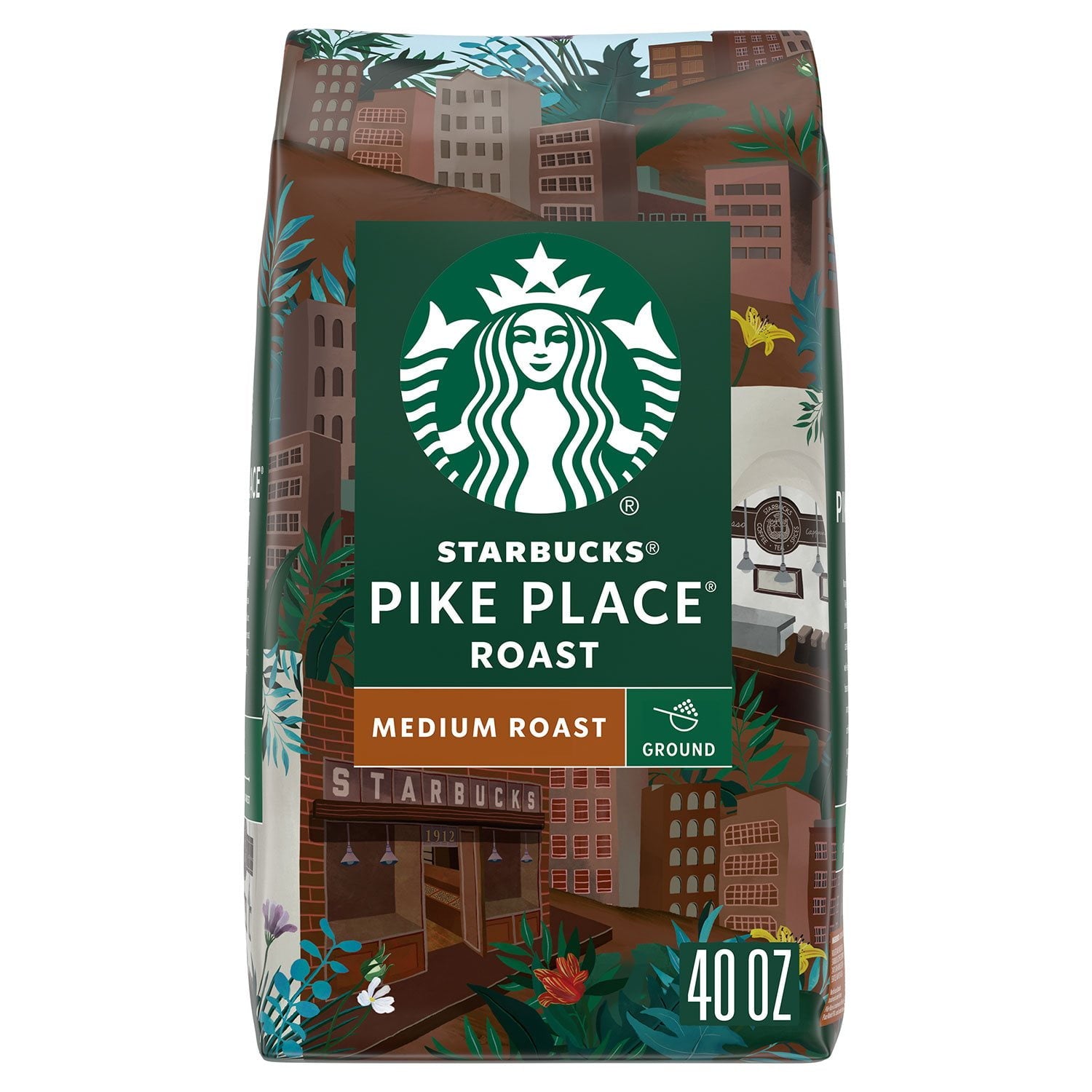 スターバックス パイク プレイス ミディアム ロースト グラウンド コーヒー、40 オンス。