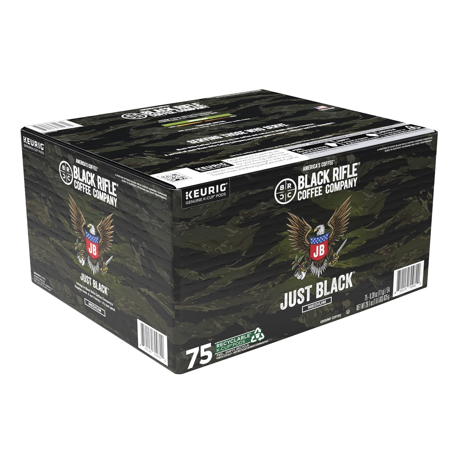 Black Rifle Coffee Company Just Black、ミディアムロースト K-Cup コーヒーポッド、75 個入り。