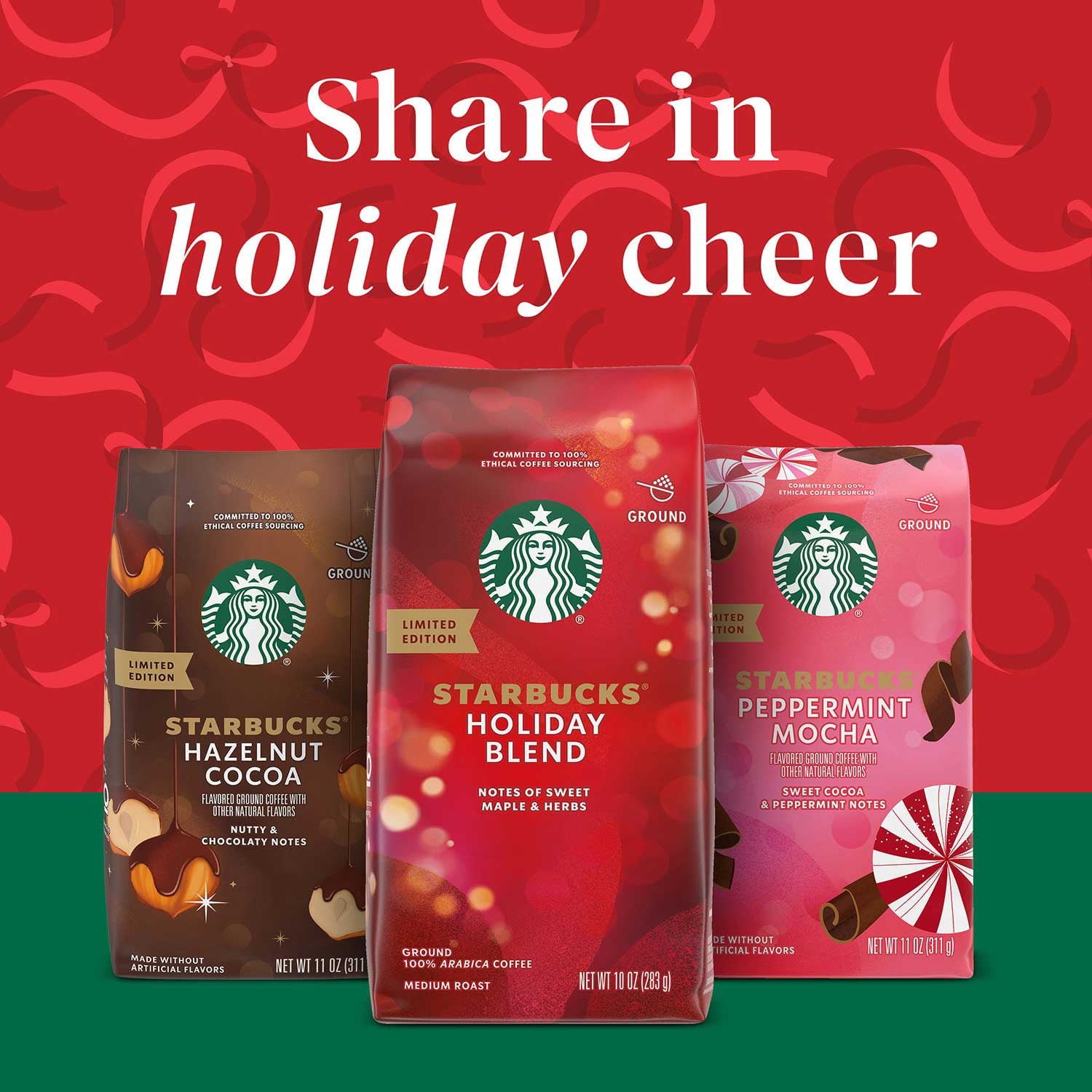 スターバックス ミディアムロースト グラウンドコーヒー、ホリデーブレンド、35 オンス。