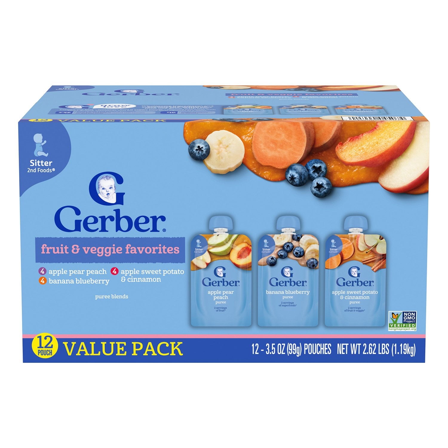Gerber 幼児用ポーチ バラエティパック、3.5 オンス、12 個入り。
