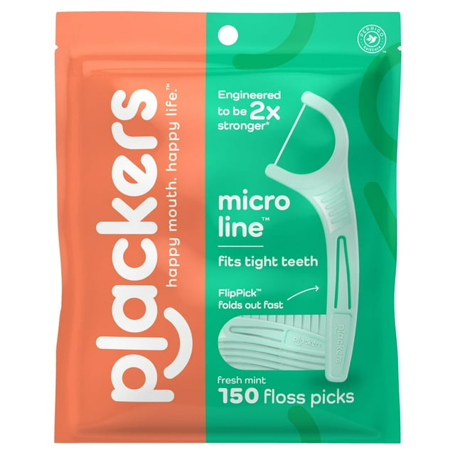 Plackers マイクロライン デンタルフロスピック、ミント、450 個入り。