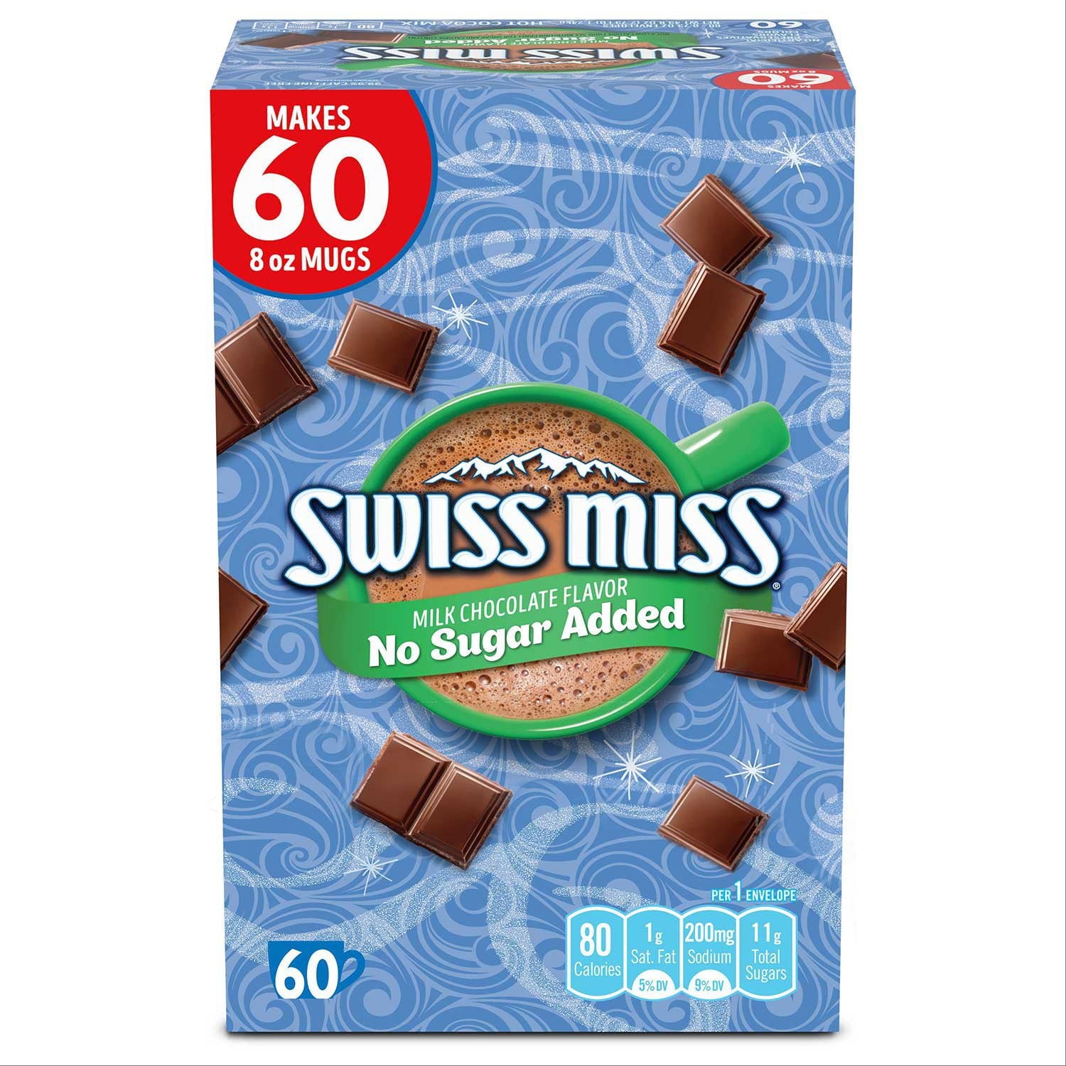 スイスミス ミルクチョコレート 無糖ホットココアミックス、60 個入り。