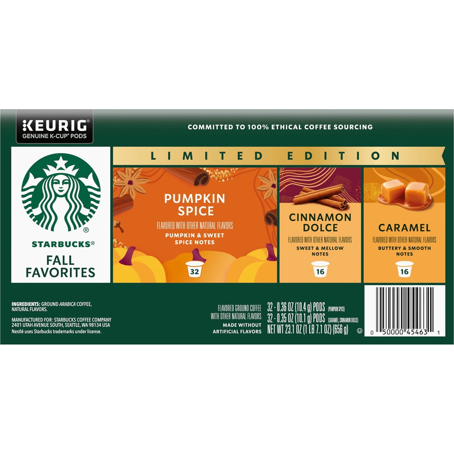 スターバックス K-Cup コーヒーポッド、秋のバラエティパック、64 個入り。