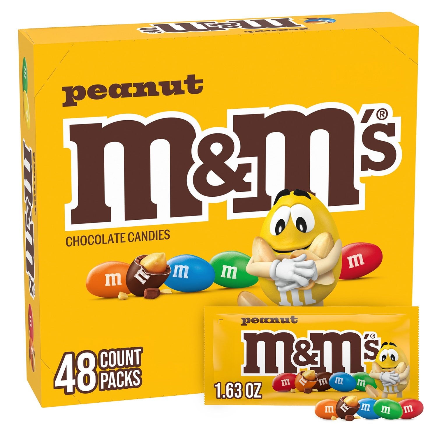 M&amp;M'S ピーナッツ ミルク チョコレート キャンディ、シングルサイズ、1.74 オンス、48 個入り。