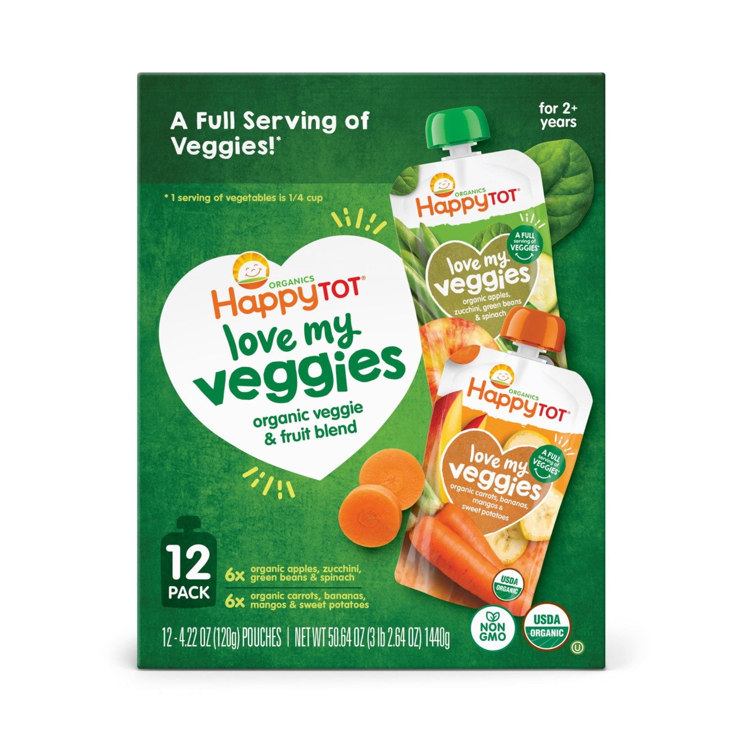 HappyTOT Organics Love My Veggies、バラエティパック、ステージ 4 パウチ、4.22 オンス、12 個入り。