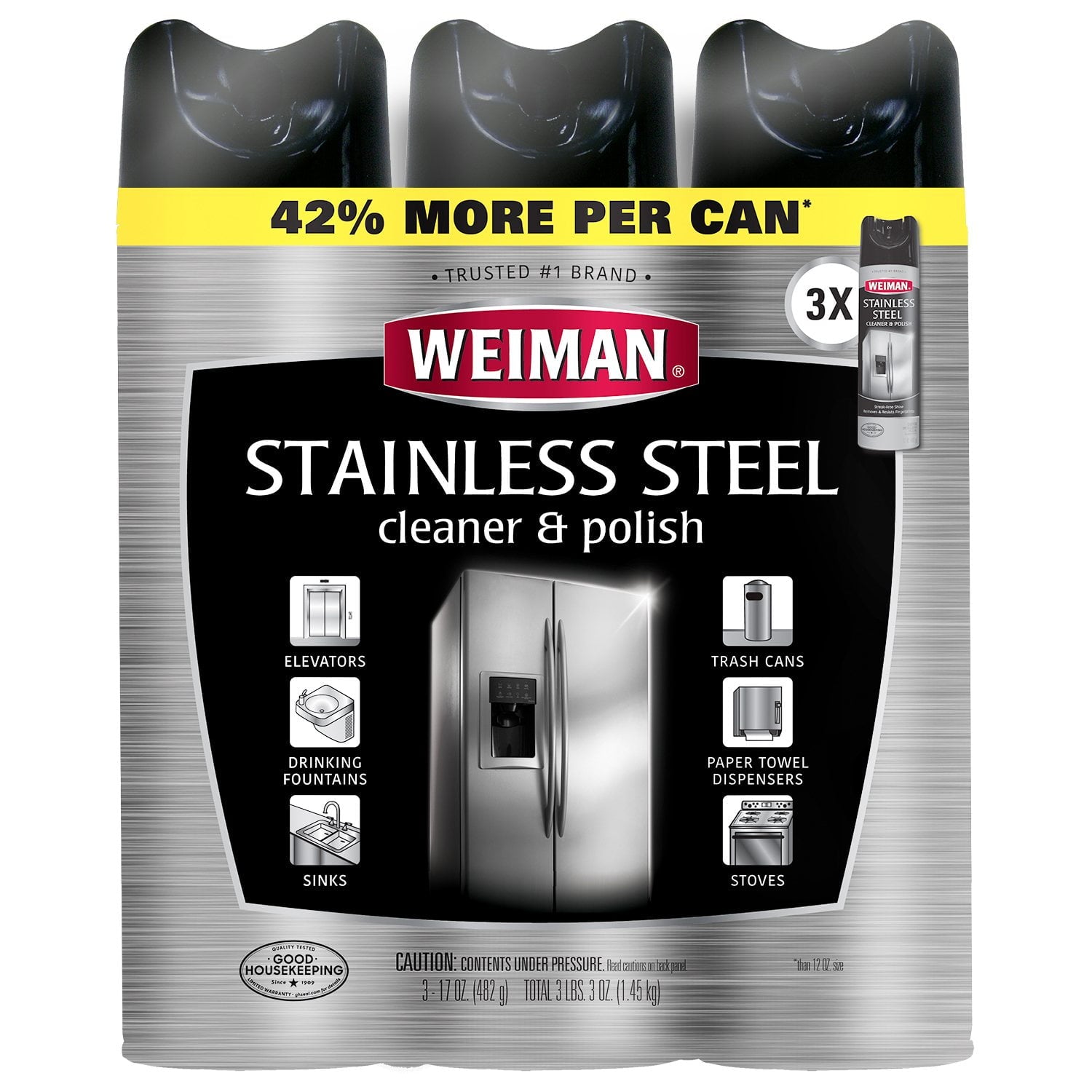 Weiman ステンレススチール製キッチン・家庭用電化製品クリーナー &amp; ポリッシュ、17 オンス、3 個パック。