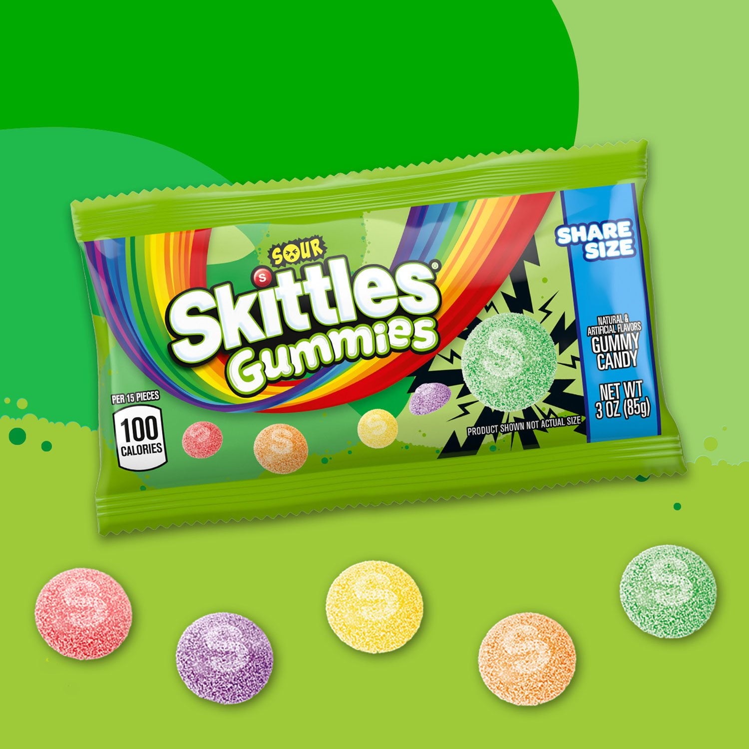 Skittles Gummies サワーグミキャンディー、シェアサイズ、15 個入り。