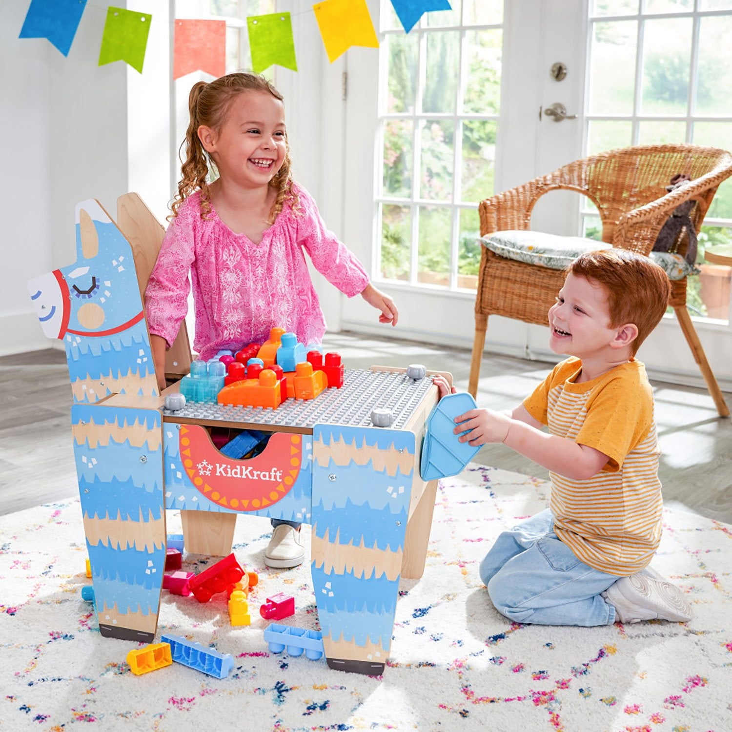 KidKraft ラマ ピニャータ ビルディングブロックテーブル 50ブロック付き
