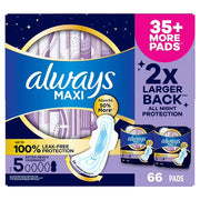 올웨이즈 맥시 오버나이트 날개형 생리대 사이즈 5 66 ct. – 도톰한 맥시 타입으로 밤 시간대 사용을 고려한 안정적인 착용감