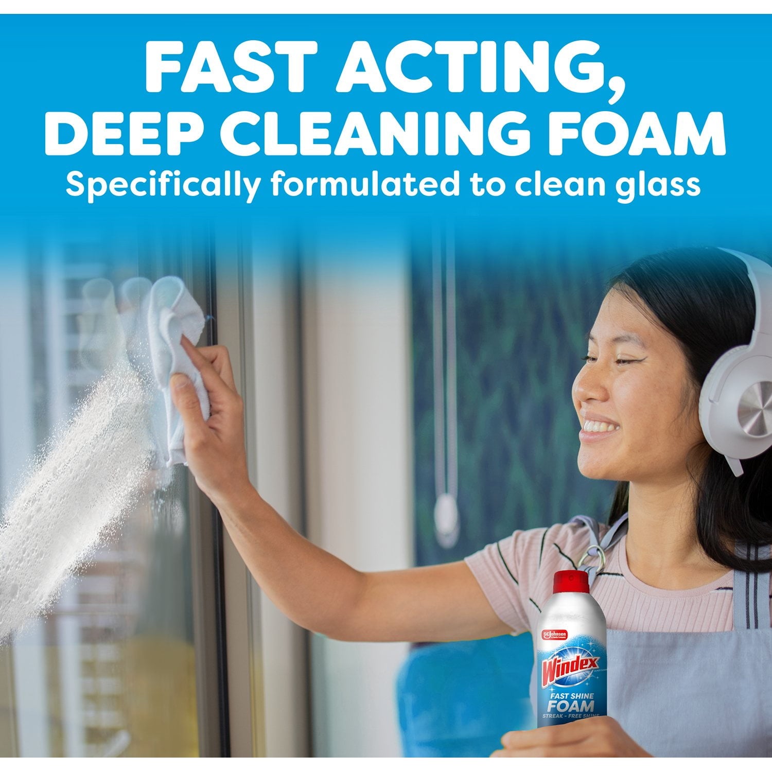 Windex ファーストシャイン フォームガラスクリーナー、液だれしないエアゾール洗浄スプレー、19 オンス、4 個パック。