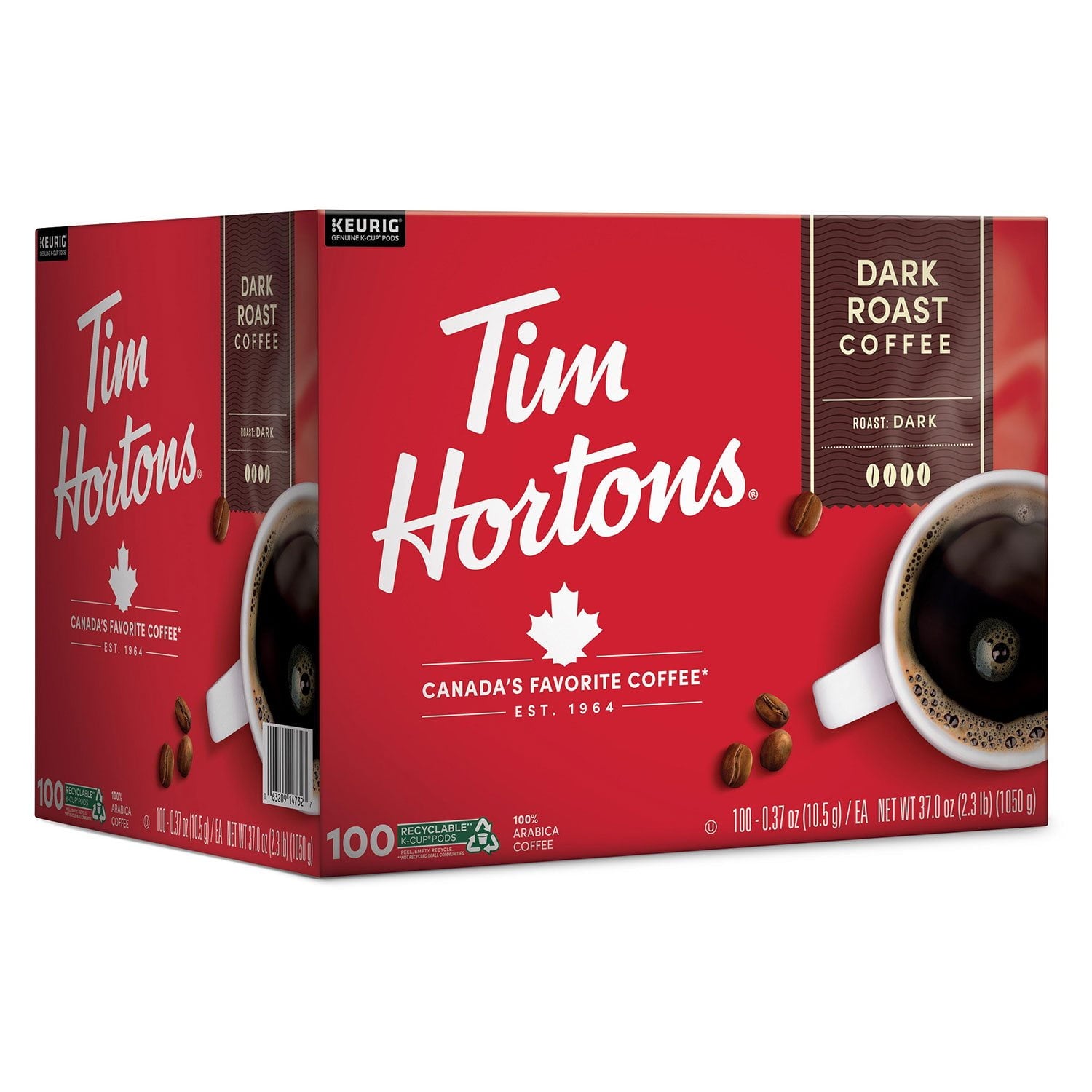 Tim Hortons プレミアム K-Cup コーヒーポッド、ダークロースト、100 個入り。