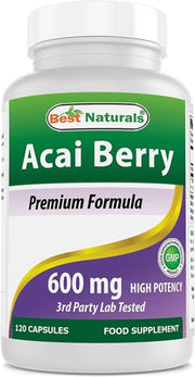 베스트 내추럴스 아사이 베리 추출물 600mg – 120캡슐 – 안토시아닌 기반 항산화 보조