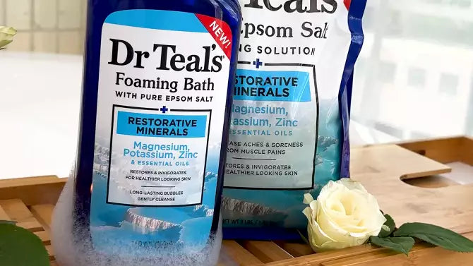 Dr Teal's Foaming Bath with Pure Epsom Salt, Restorative Minerals with Magnesium, Potassium & Zinc - 34 fl oz