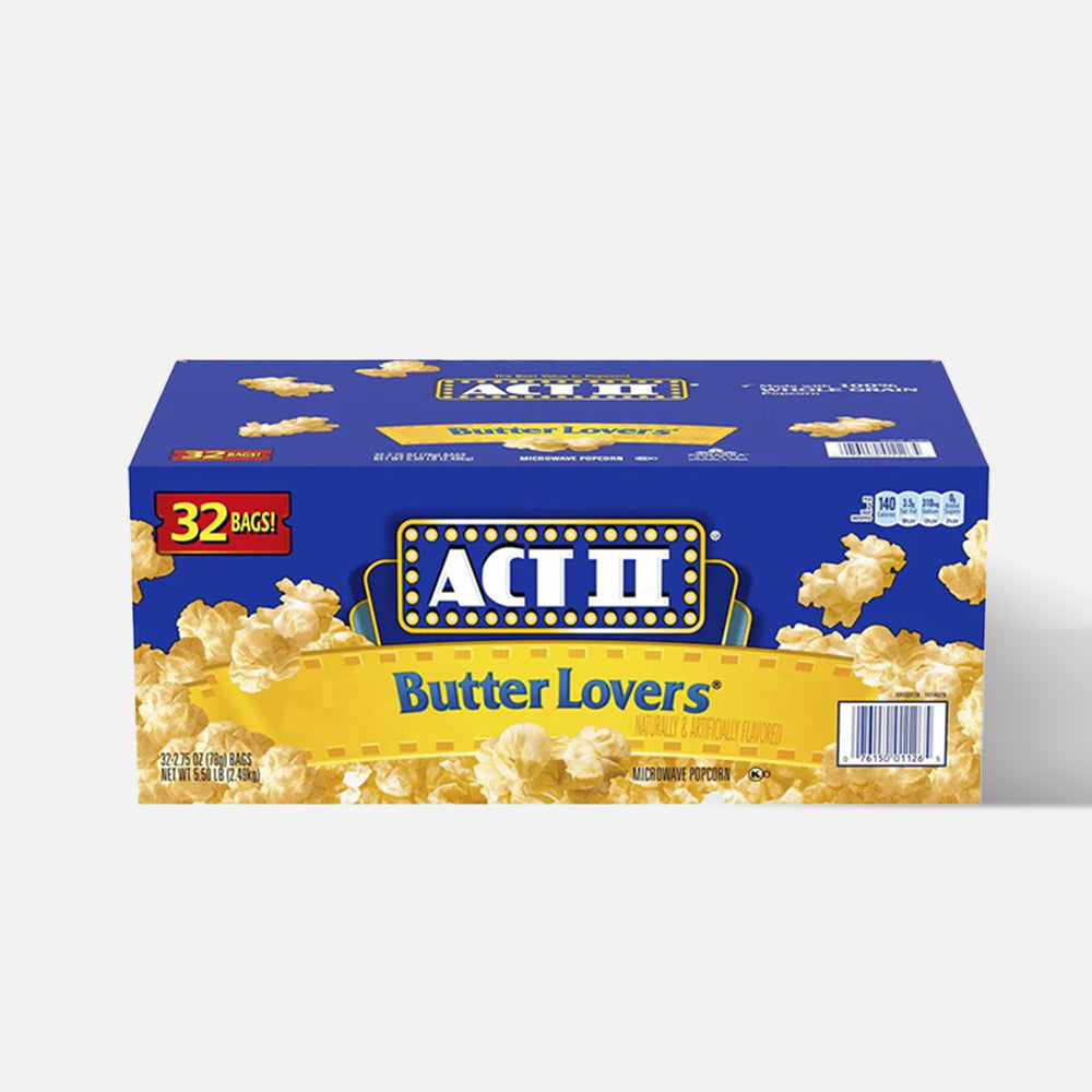 ACT II バターラバーズ 電子レンジ用ポップコーン、2.75 オンス、32 個入り。