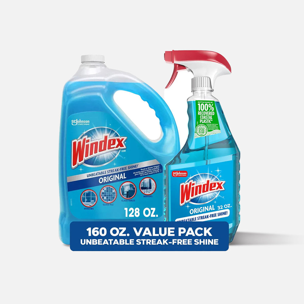 Windex オリジナルガラスクリーナー、スプレーボトル1本 + 詰め替え用128液量オンス